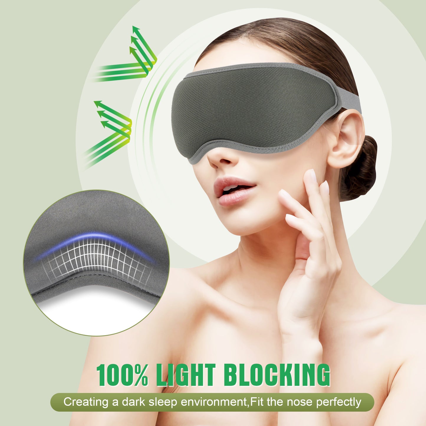 3D Sleep Mask for Women and Men, Zero Eye Pressure, 100% Light Blocking