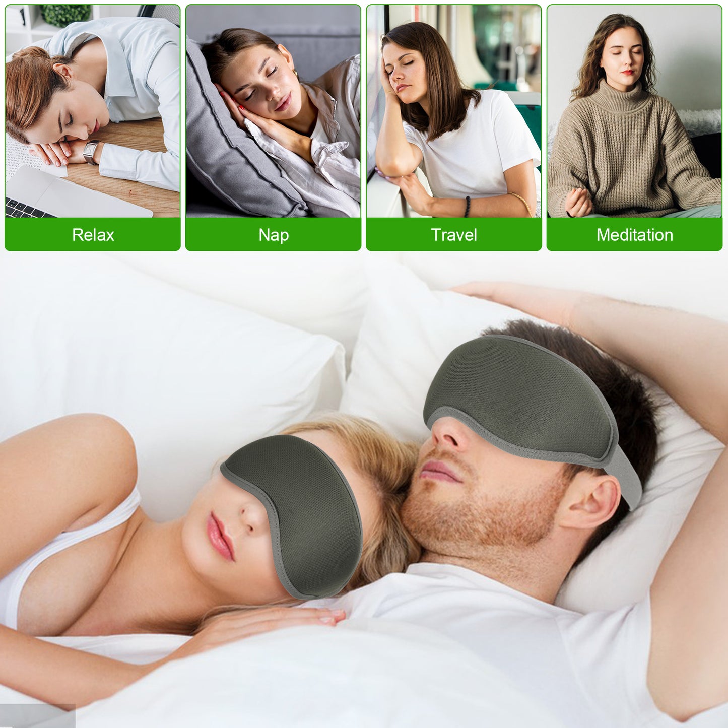 3D Sleep Mask for Women and Men, Zero Eye Pressure, 100% Light Blocking