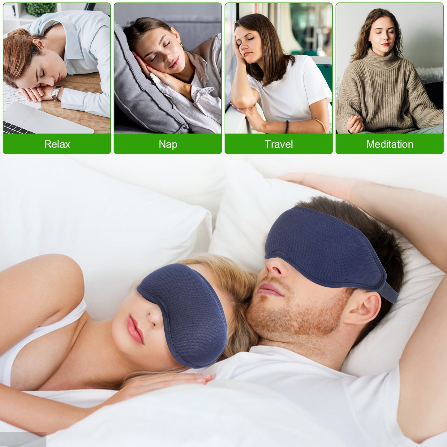 3D Sleep Mask for Women and Men, Zero Eye Pressure, 100% Light Blocking